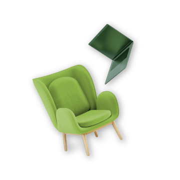 Green armchair and laptop ready to search for a financial advisor 